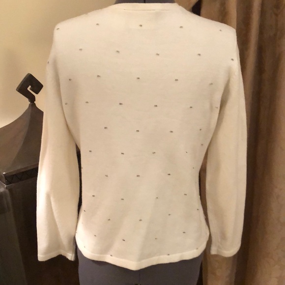 Liz Claiborne Silver Bugle Beaded Ivory Cardigan Size SP - Picture 4 of 8